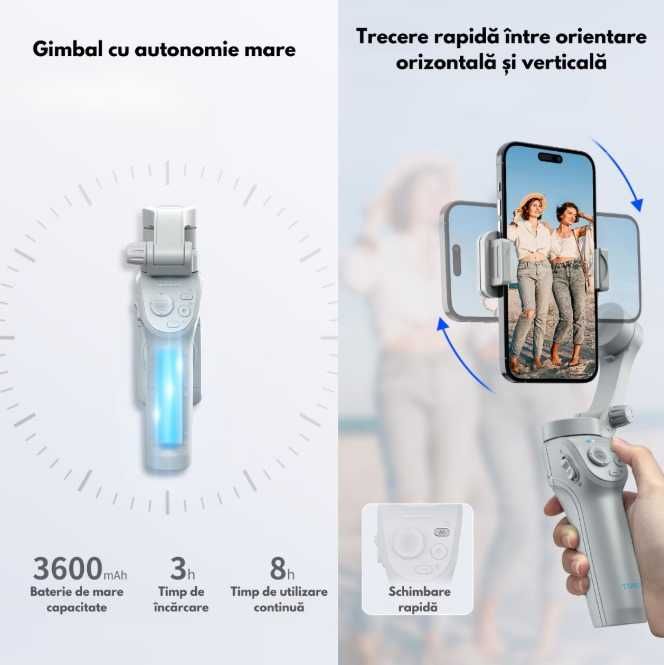 Stabilizator pentru telefon si GoPro, Gimbal stabilizare foto si video