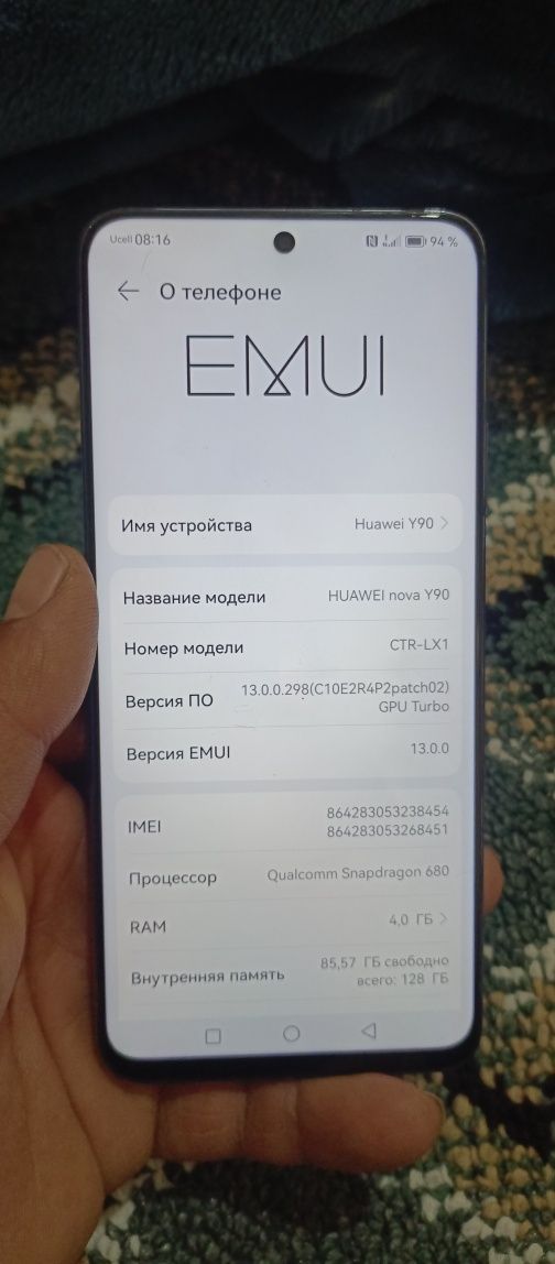 Huawei Y90 4+128 Dakument karobkasi bor