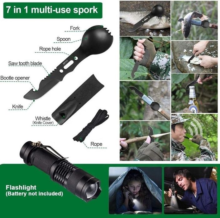 Kit supravietuire salbaticie / camping / cort  briceag , ustensile