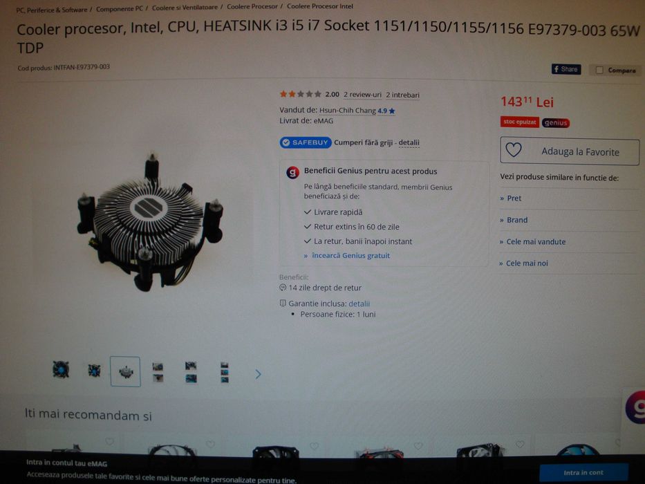 Cooler procesor intel CPU Heatsick i3 i5 E97379-003 sk 1151 1150 1155