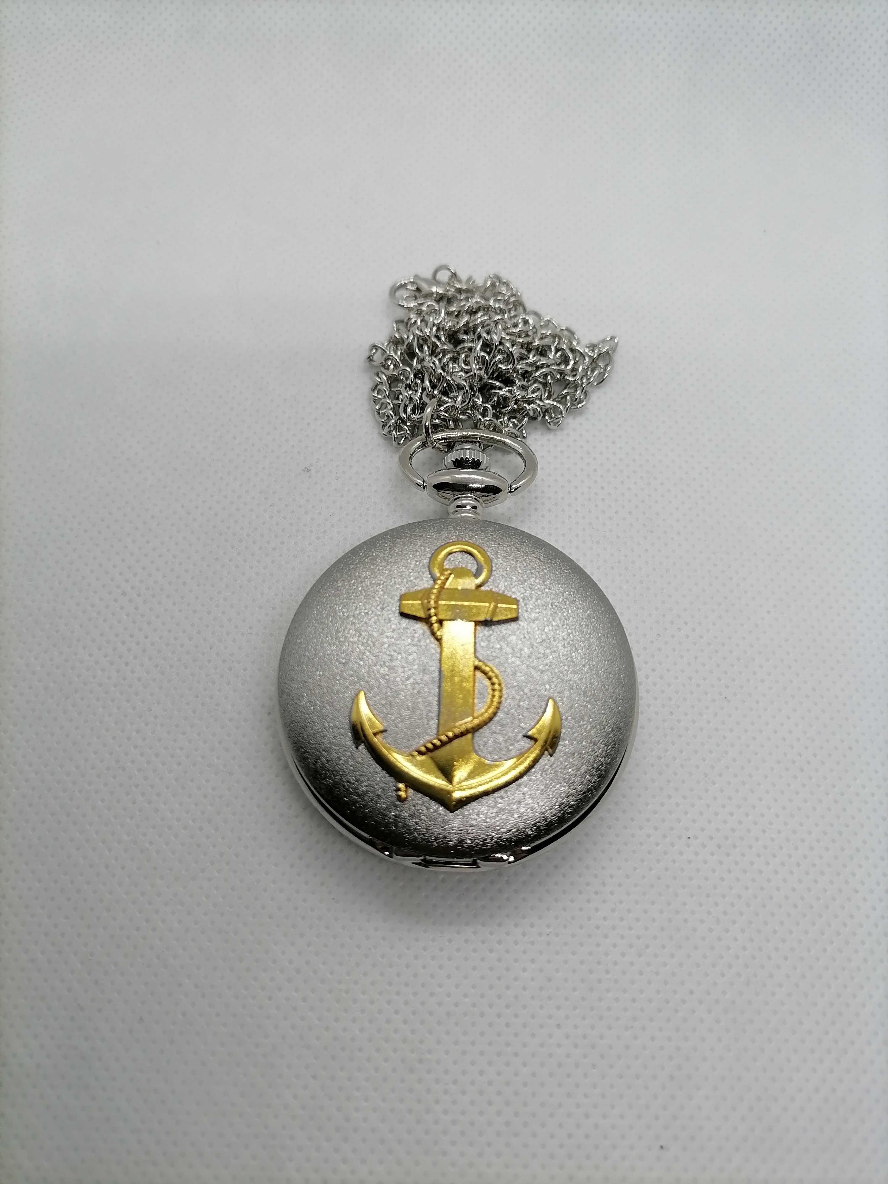 Ceas de Buzunar Marina Navy Armata Ancora Argintiu Silver + Lant