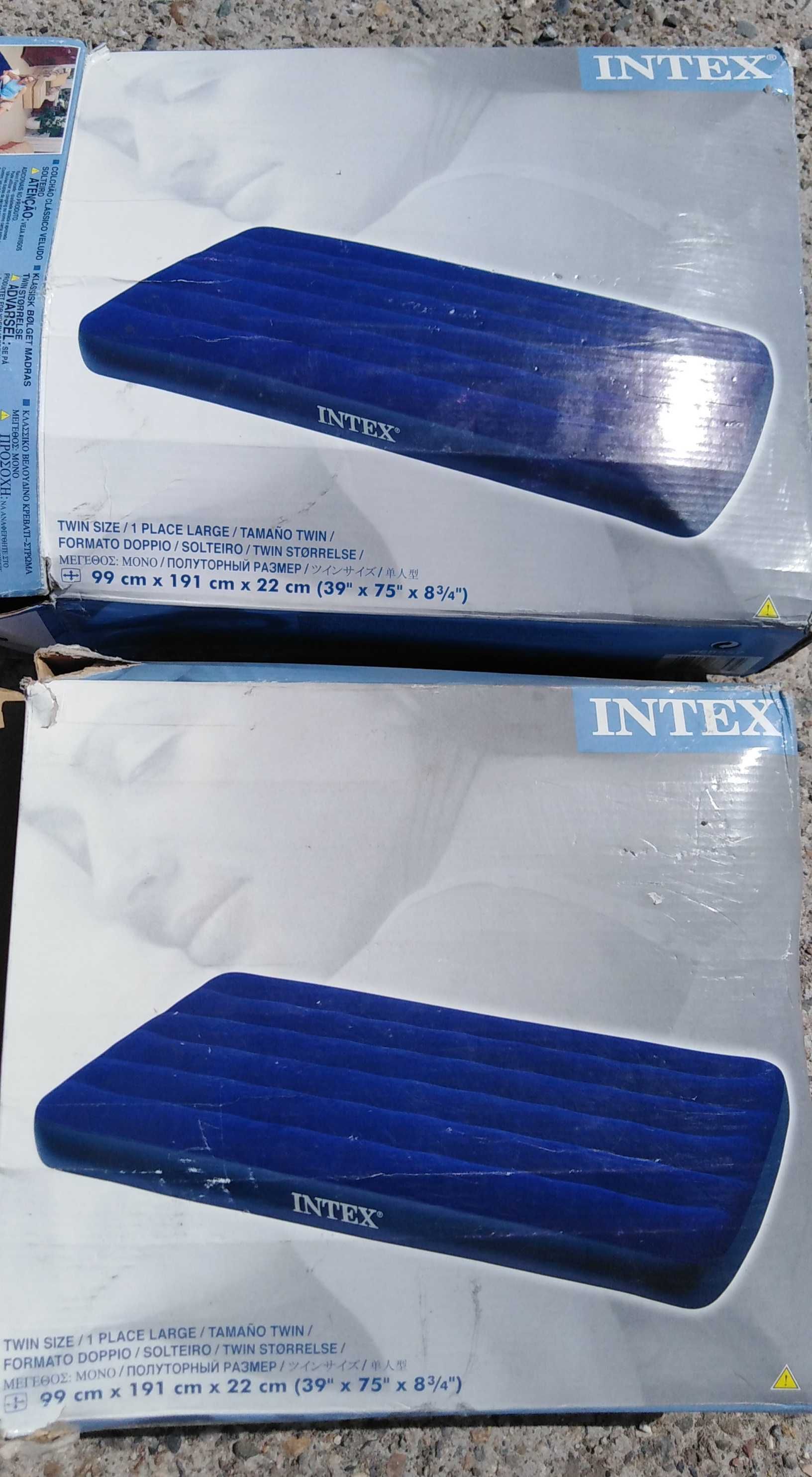 Матрас надувной Intex, полуторка, 2 шт с ручным насосом - КОМПЛЕКТ