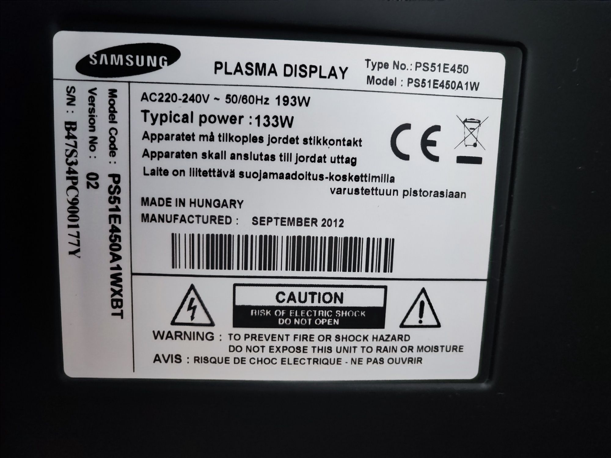 Plasma Samsung 129cm