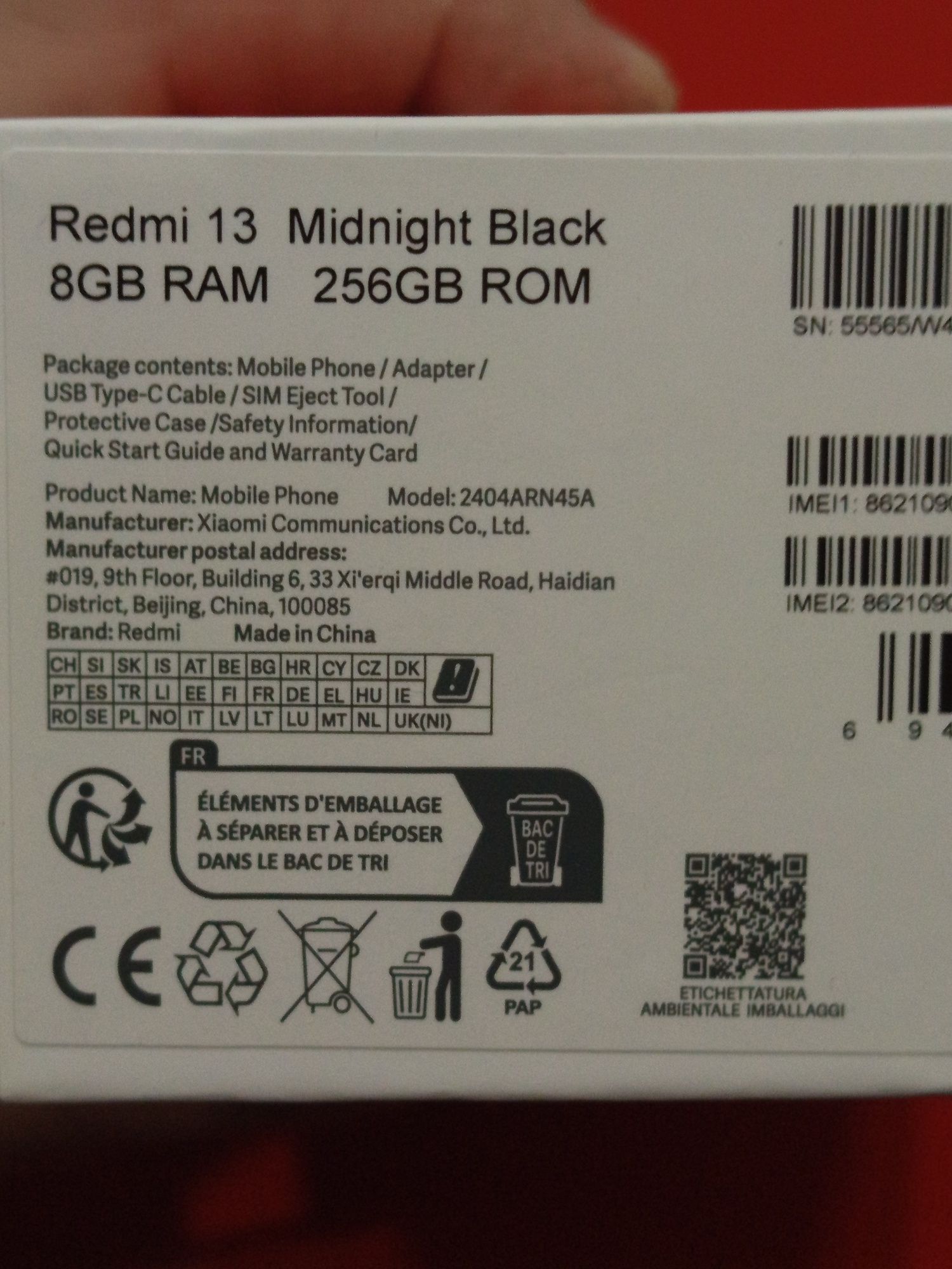 Redmi 13 8.256 karobka dakument bor sastayanasi ideal
