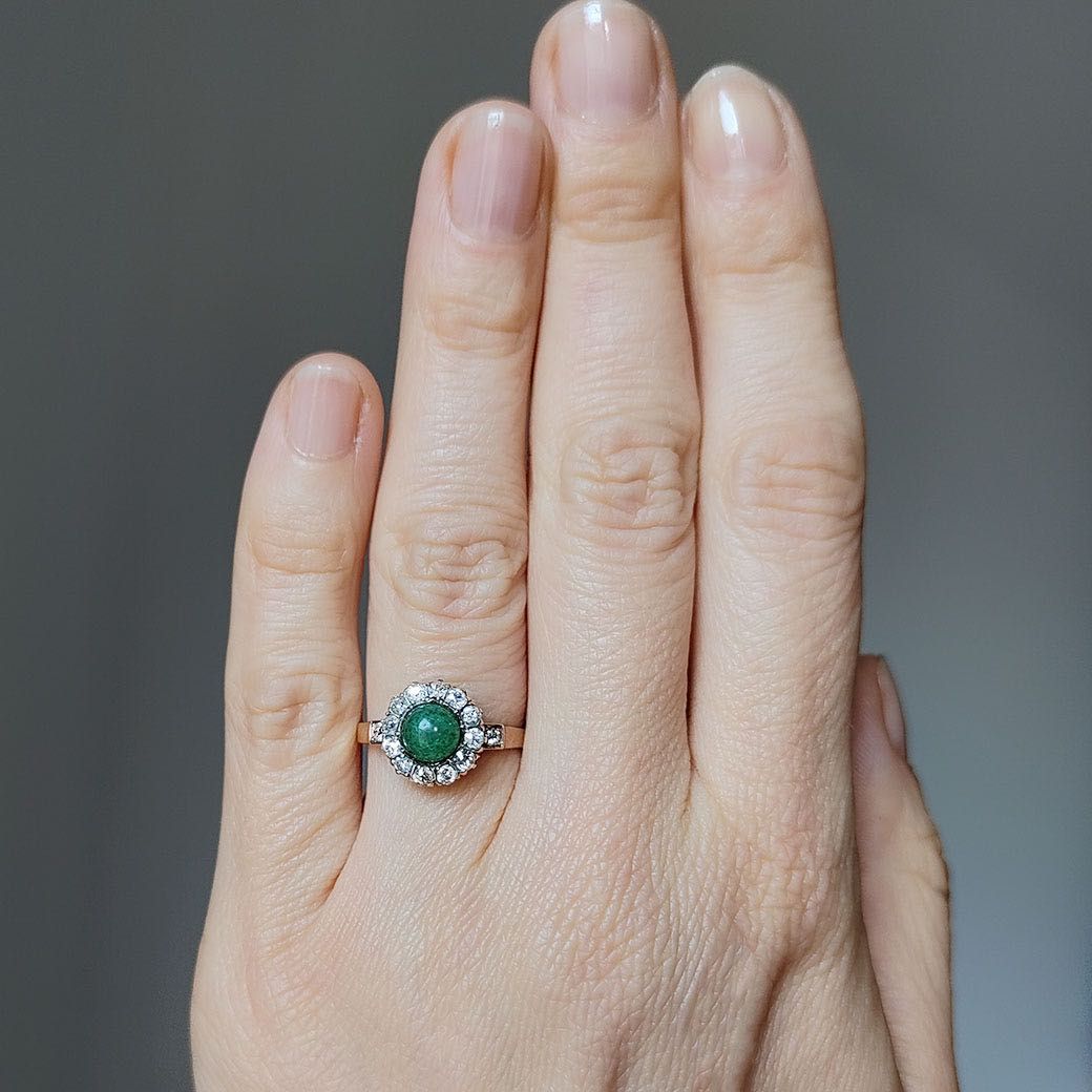 inel antique autentic, aur 19.2k, diamante, jad, certif.