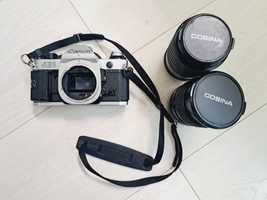 Aparat foto vintage Canon AE-1 program SLR film 35 mm + 2 obiective