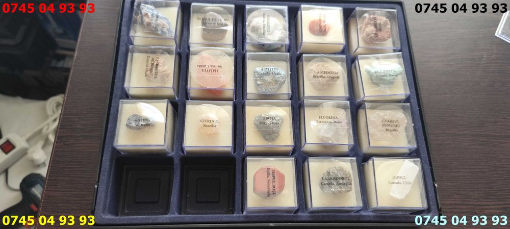 pietre minerale semitretioase 18 buc si cutie