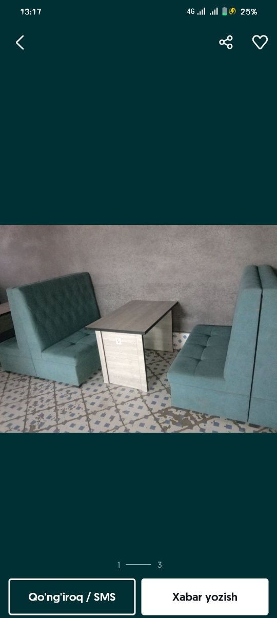 Yumshoq mebellar kafe va barlar uchun.