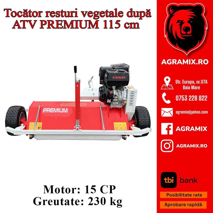 Tocatoare resturi vegetale ATV120 115cm motor 15CP tractabila Agramix