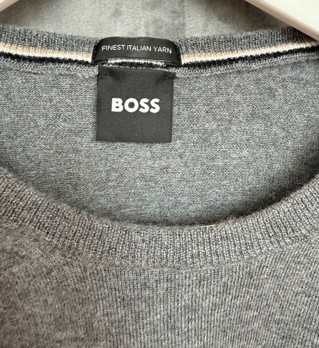 Мъжки Пуловер Boss естествена вълна в сив цвят оригинален