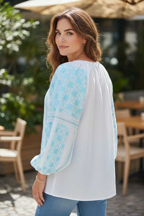 Ie lucrata manual cu model cusut manual bleo turcoaz M-L