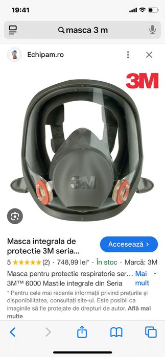 Mască 3M 6800 Vizieră + filtre carbon