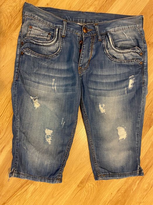 Pantaloni scurti (blugi), dama, pana la genunchi, albastri