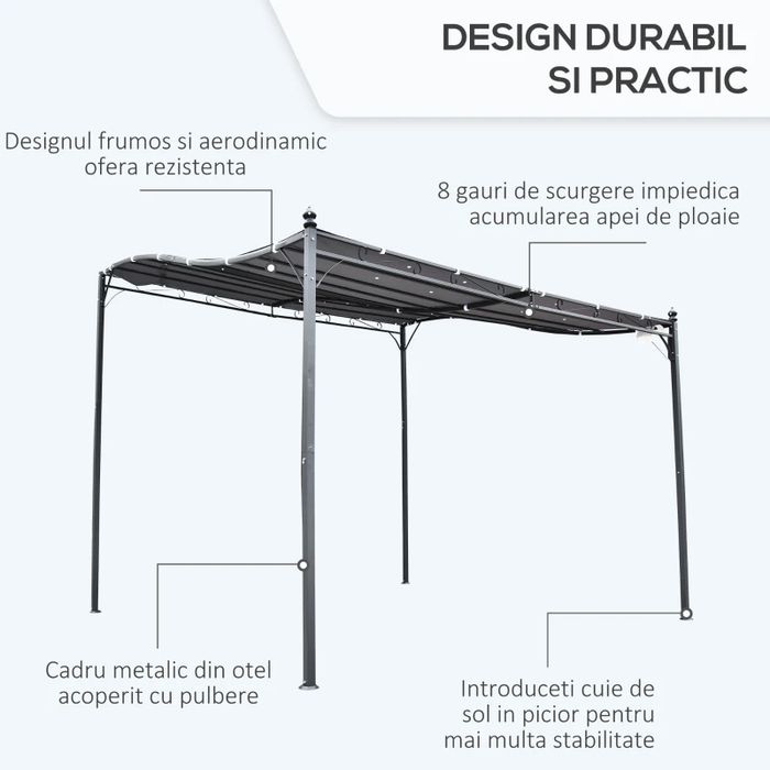 Outsunny Pavilion Cort Foisor 3x3m pentru Gradina sau Terasa, Nou