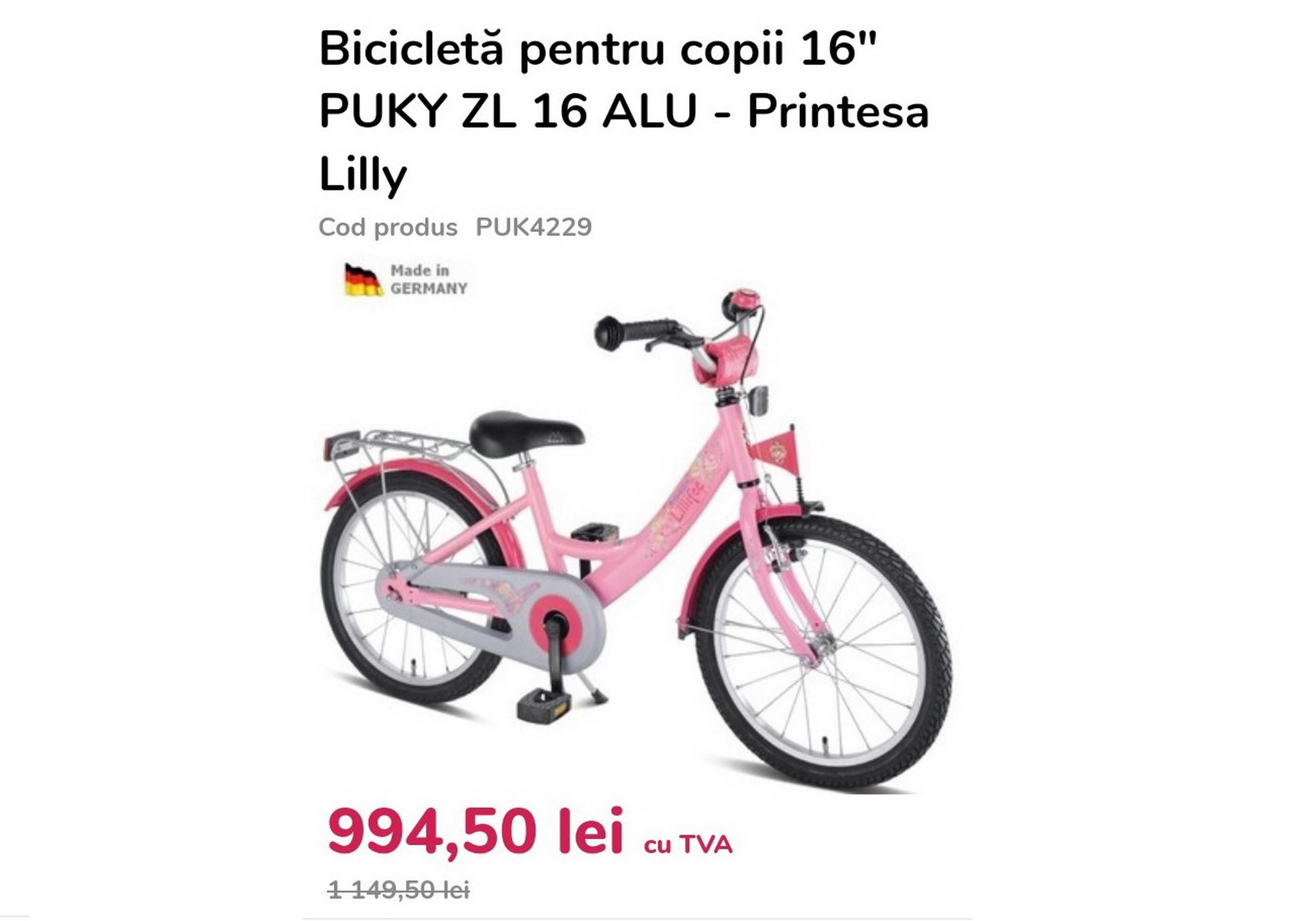 Bicicletă copii 16’ PUKY ZL 16-1 ALUMINIU Prinzessin Lillifee – Roz