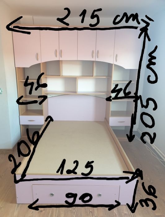 Vand dormitor complet copil (Pink)