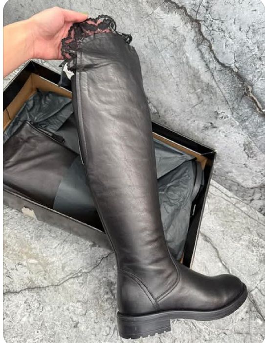 Естествена кожа ботуши / чизми с дантела отгоре