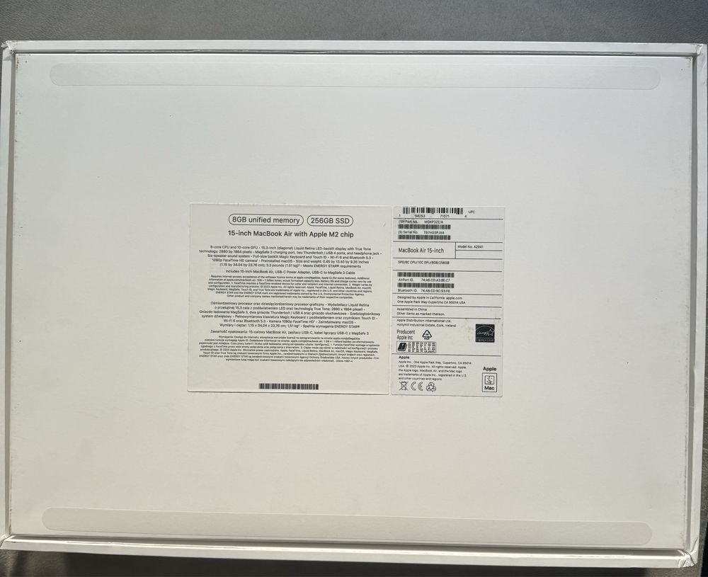 Vand Macbook air 15 inch m2 2023
