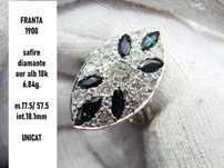 Inel Aur Alb 18K Cu Diamante Si Safire Unicat ARTMAX