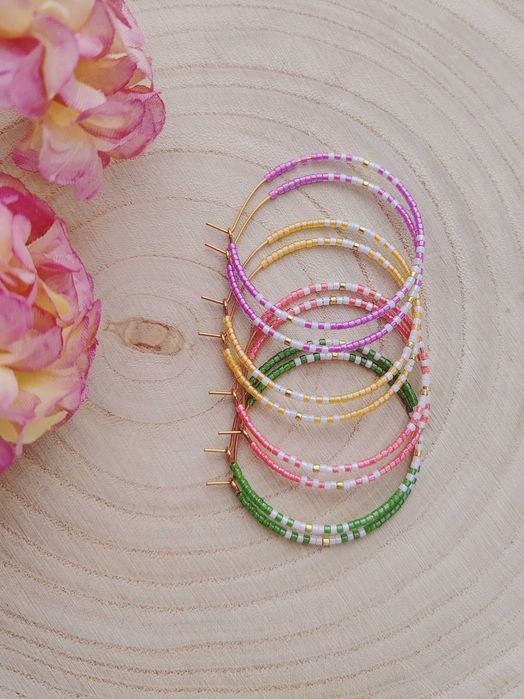 Ръчно изработени обеци халки - Неръждаема стомана и Японски мъниста