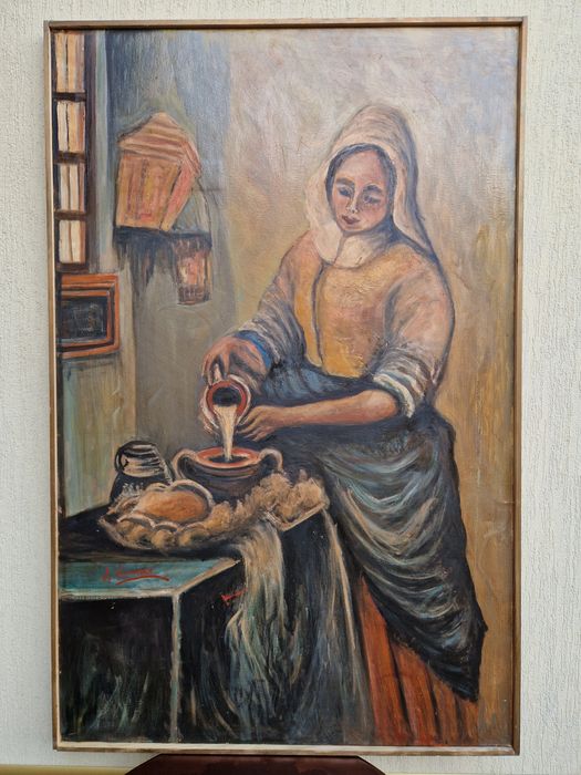 Уникална огромна антикварна майсторска картина масло върху платно