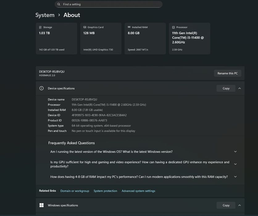 Kompyuter intel core i5 11400