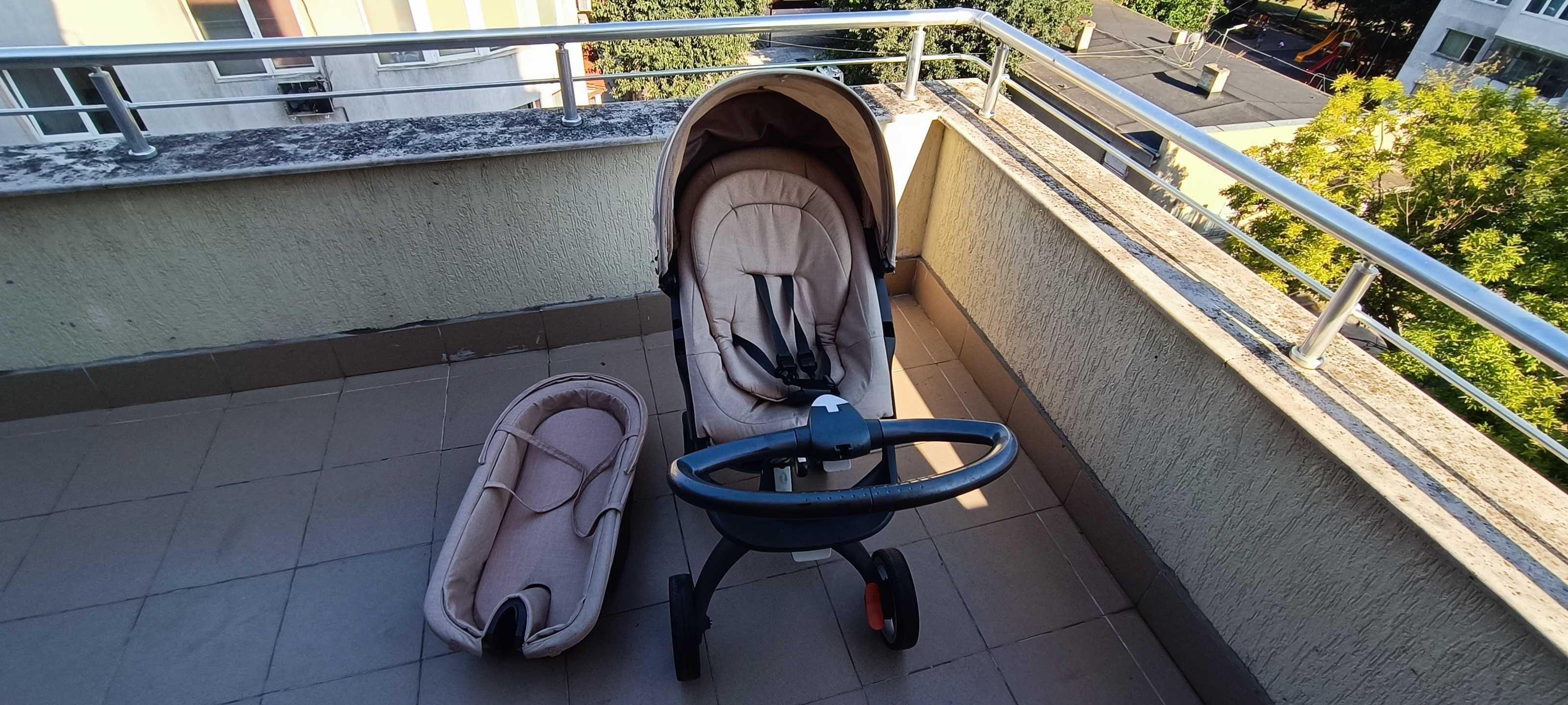 Детска количка Stokke Xplory X Stroller + Кош за новородено в бежово