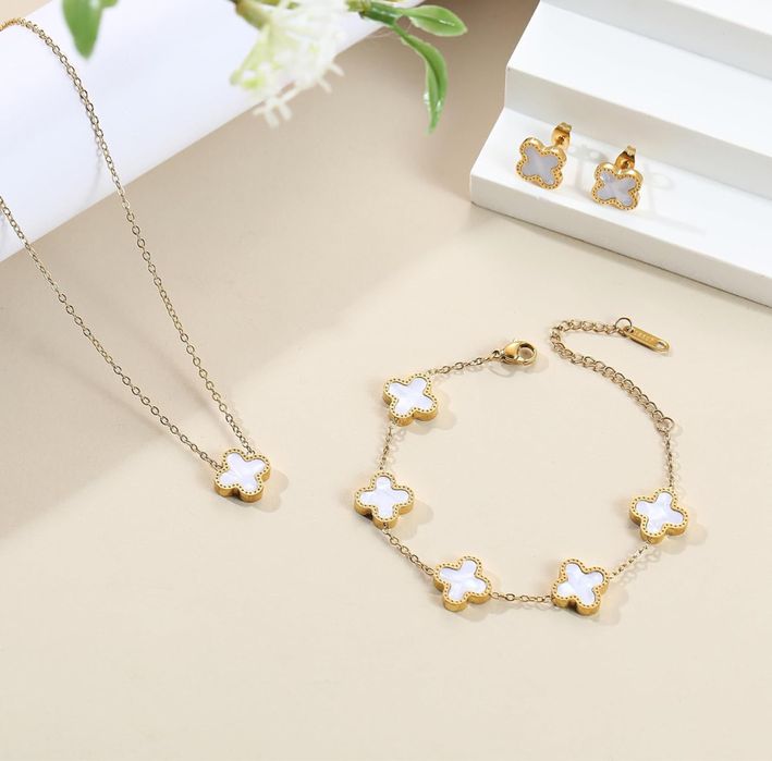 18к златно покритие гривна, колие, гердан, ланец, обеци van cleef