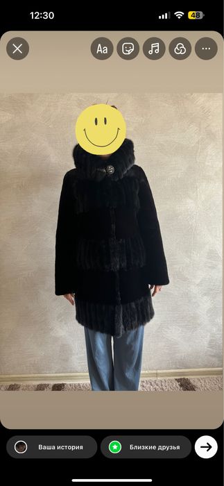 Шуба мутоновая с норковыми вставками