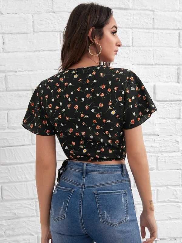 Top Negru Floral  S