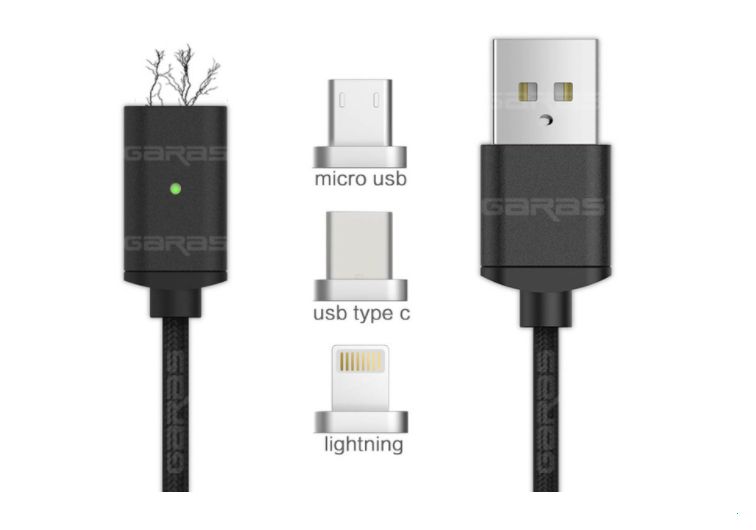 Магнитен кабел за телефон 1 метър. Накрайници micro USB TypeC iOS.