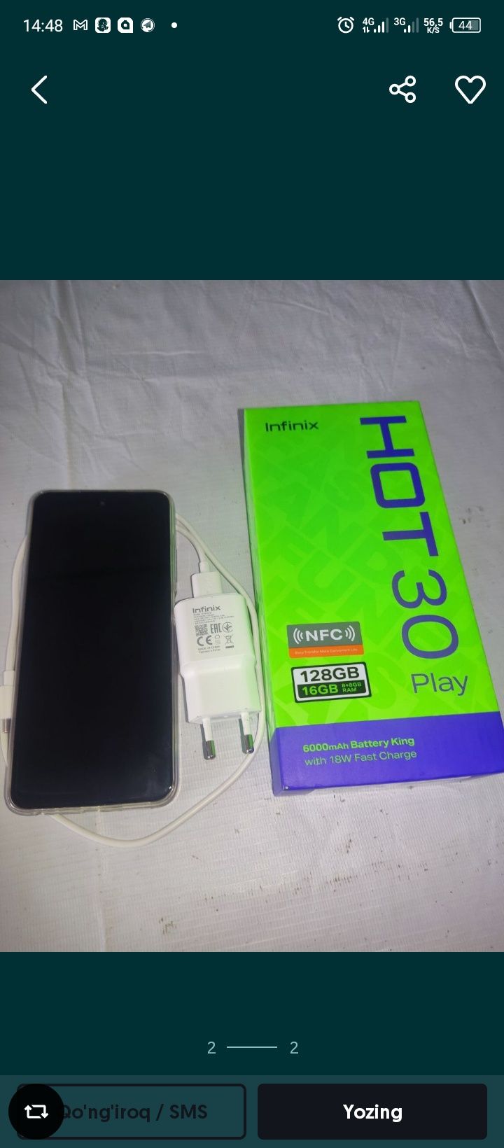 Infinix hot 30 play 8+8 128 gb sotiladi