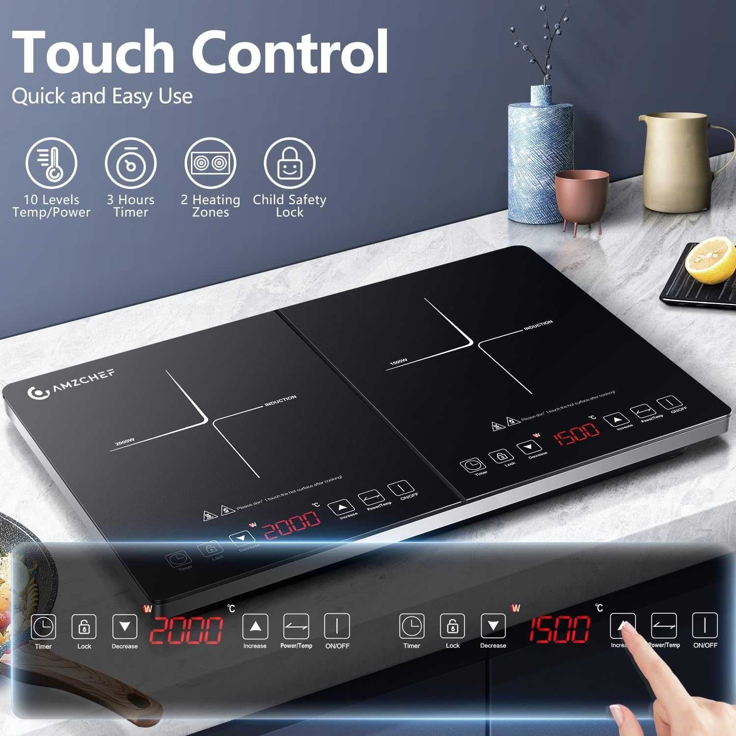 Индукционен котлон AMZCHEF Induction Hob 2 Plates,Гаранция