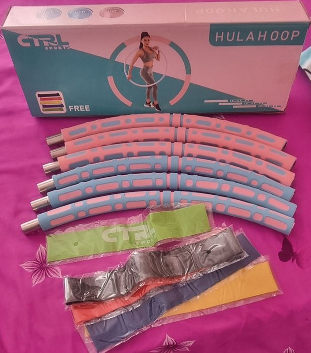 Set cerc fitness Hula Hoop pentru slabit+ 5 benzi elastice