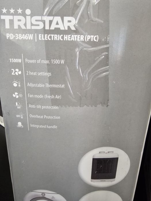 НОВ Керамичен вентилаторен нагревател TriStar pr-3846w, 1500w, бял, 16