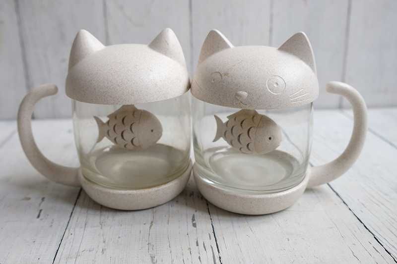 2 кружки заварочных с котиками и рыбками