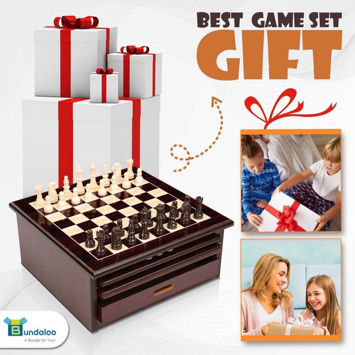 Чисто нов комплект за настолни игри Bundaloo 10 в 1 в компактен шкаф