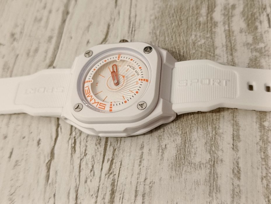 Ceas quartz bărbați unisex alb cu portocaliu,nu automatic mecanic-nou,