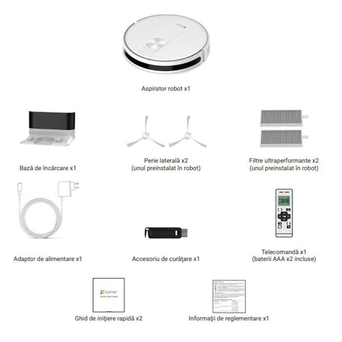 Aspirator robot EZVIZ CS-RC3-TWT2, 0.8l, 24V, max 190 min, NOU 599 Lei