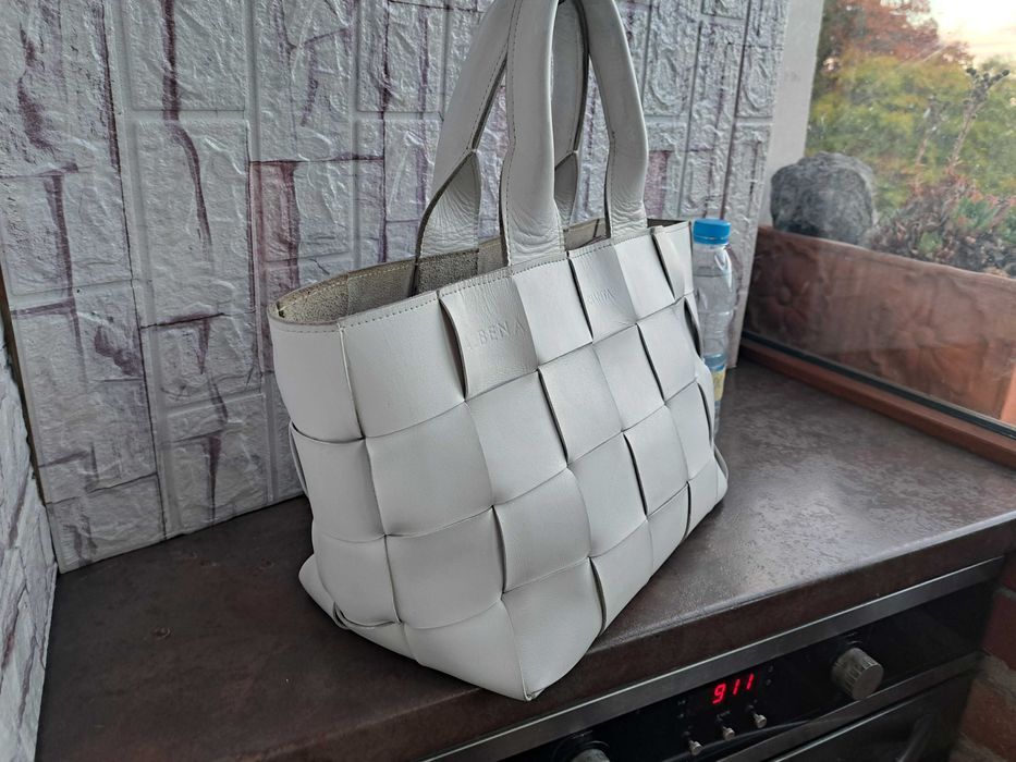 дамска чанта,бяла кожена чанта-естествена кожа