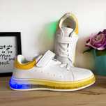 Adidasi albi cu galben cu scai si lumini LED pt copii mar 33 - 34