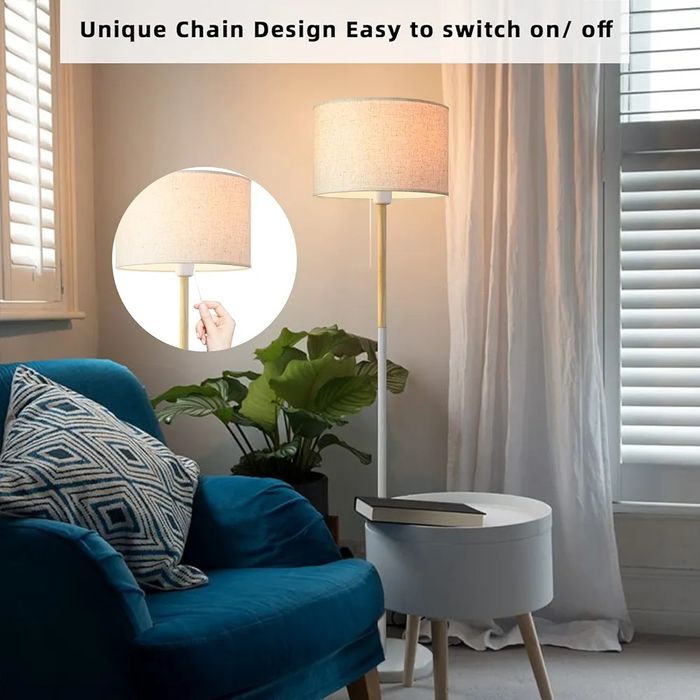 Бяла Подова лампа с ленен абажур за всекидневна, спалня