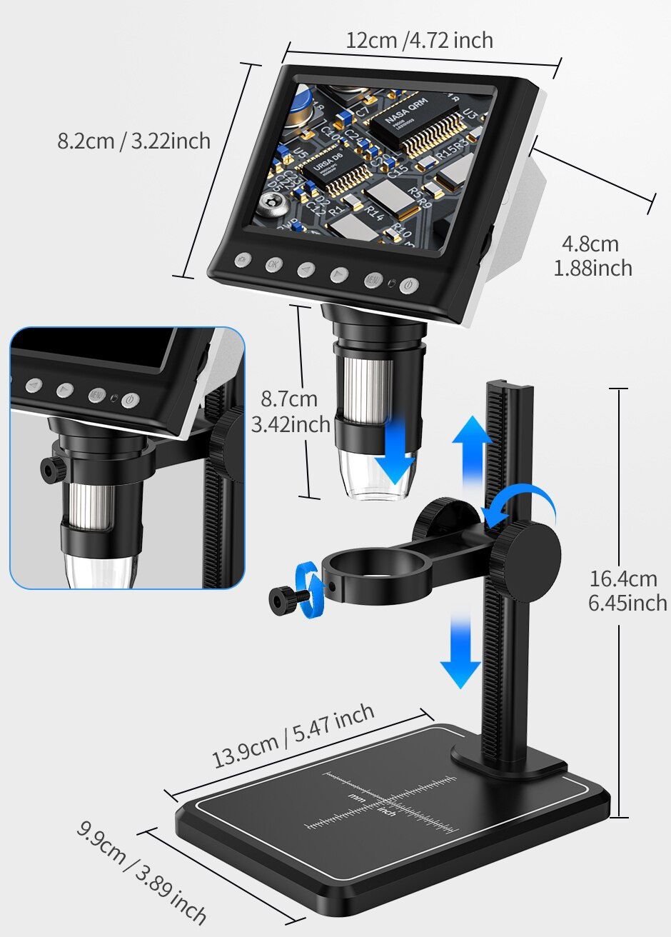 Дигитален микроскоп DM9, 50-1000X, 4.3" LCD 720P HD, 8 Led lights