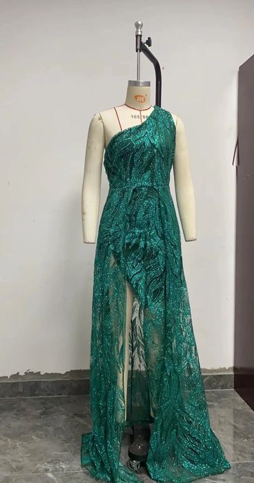 Rochie de ocazie, verde, plina cu sclipici