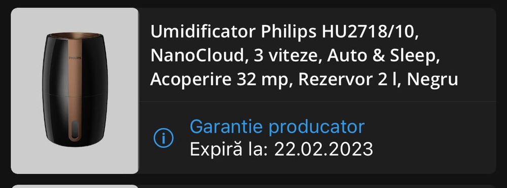 Vand umidificator Philips HU2718/10