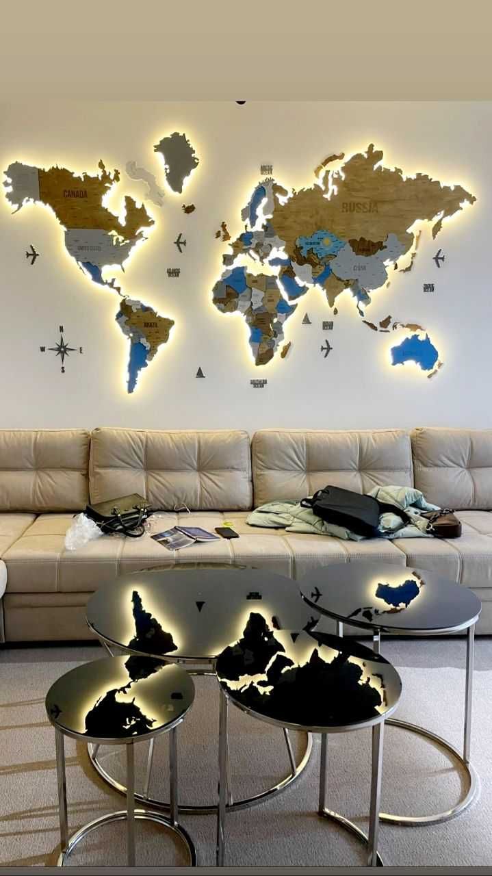 Карта мира из дерева дял декора в дом или офис