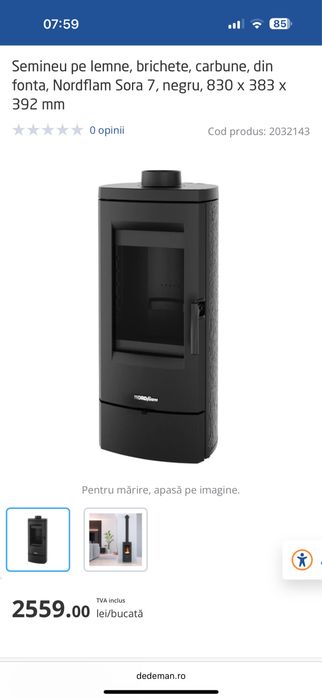 Vand semineu fonta Nordflam Sora 7 kw nou