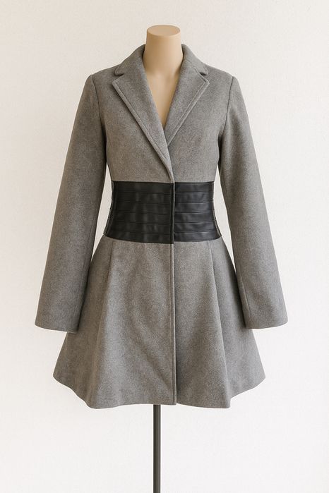 Palton gri cu detaliu în talie