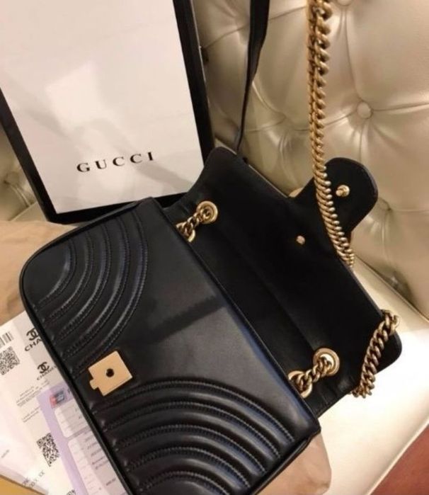 Geanta damă model Marmont,logo metalic auriu, saculet, etichetă