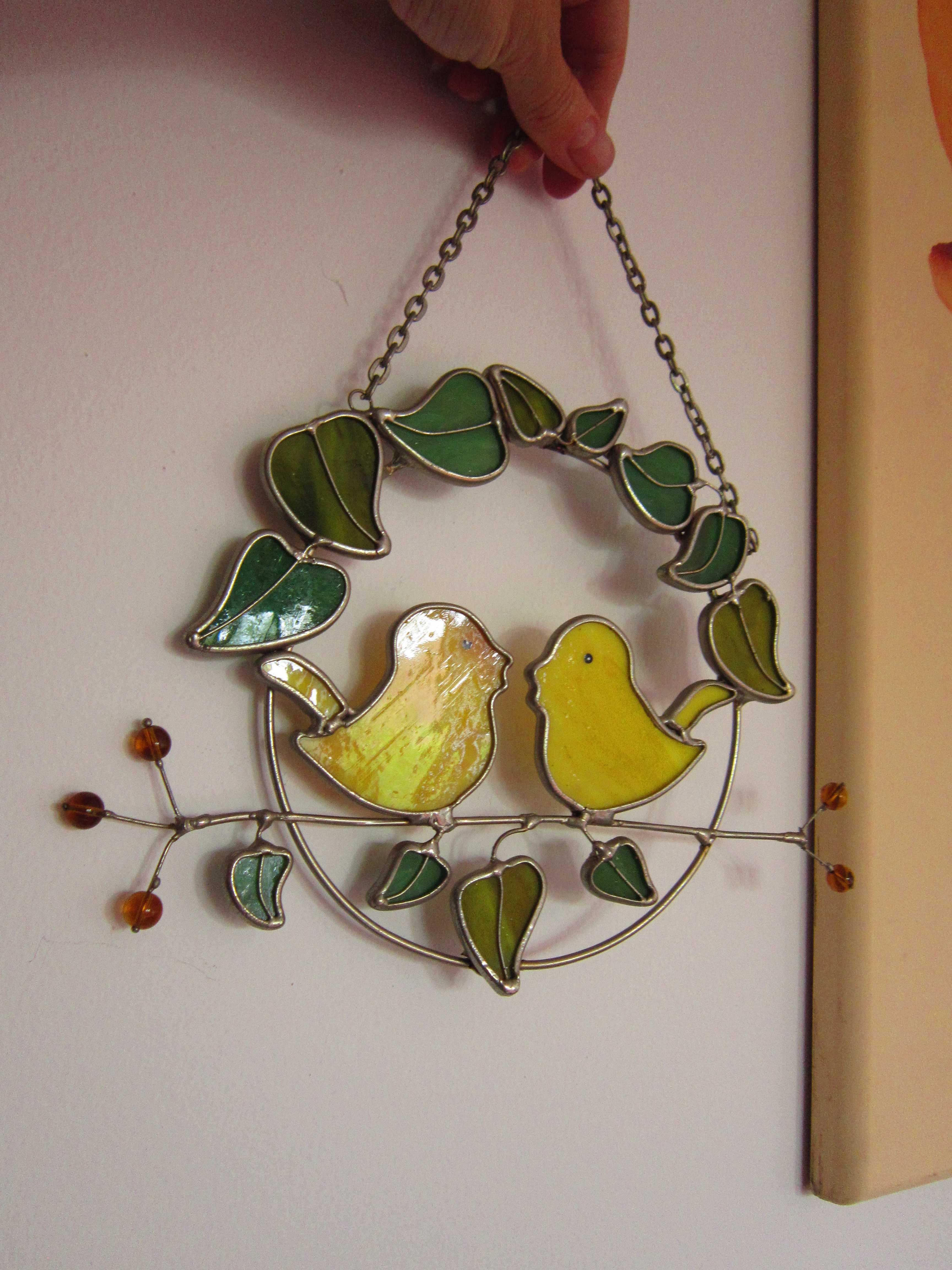 cadou rar Love pereche Păsărele stil vitralii Tiffany Art Deco anii'70